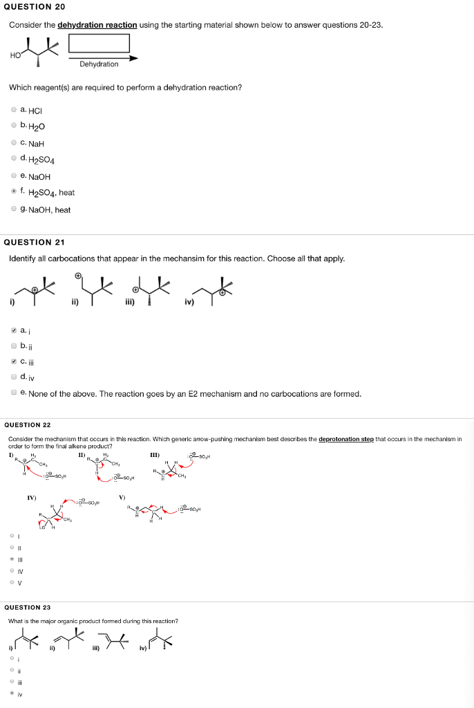 Solved QUESTION 20 Consider The Dehydration Reaction Using | Chegg.com