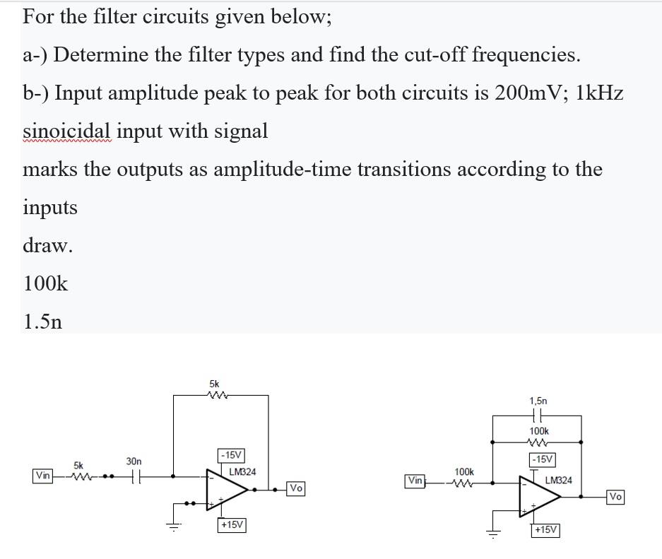 Solved For the filter circuits given below; a-) Determine | Chegg.com