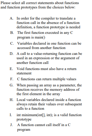Solved Please select all correct statements about functions | Chegg.com