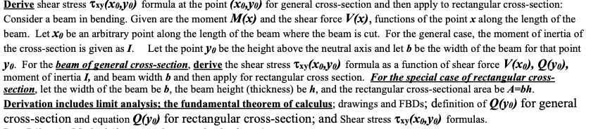 Derive shear stress τxy(x0,y0) formula at the point | Chegg.com