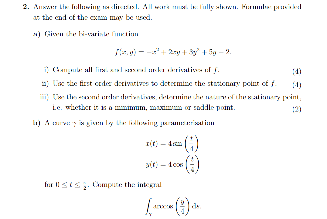 Solved Answer the following as directed. All work must be | Chegg.com