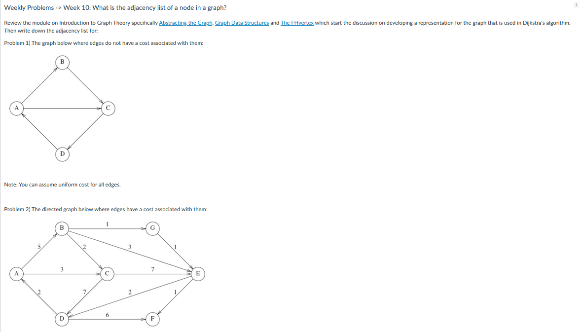 Solved Weekly Problems -> Week 10: What is the adjacency | Chegg.com