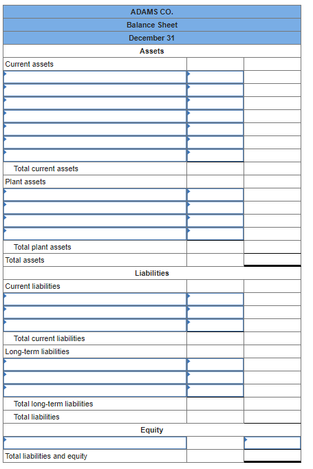 Solved Adams Co. reports the following balance sheet | Chegg.com