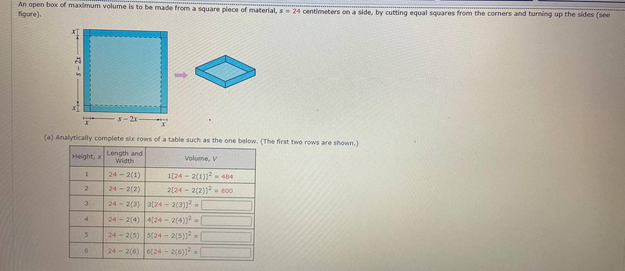 Solved An open box of maximum volume is to be made from a | Chegg.com