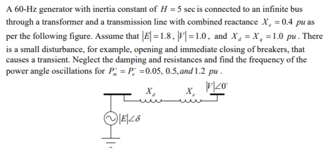 Solved A 60-Hz generator with inertia constant of H = 5 sec | Chegg.com