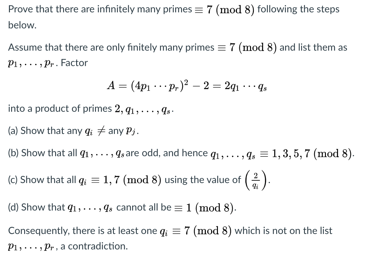 Solved Prove That There Are Infinitely Many Primes = 7 (mod 