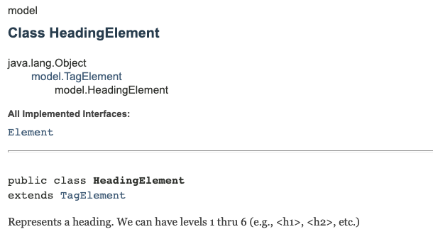 Solved model Class Heading Element java.lang.Object model. | Chegg.com