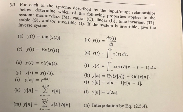 Solved 3,1 For each of the systems described by the | Chegg.com
