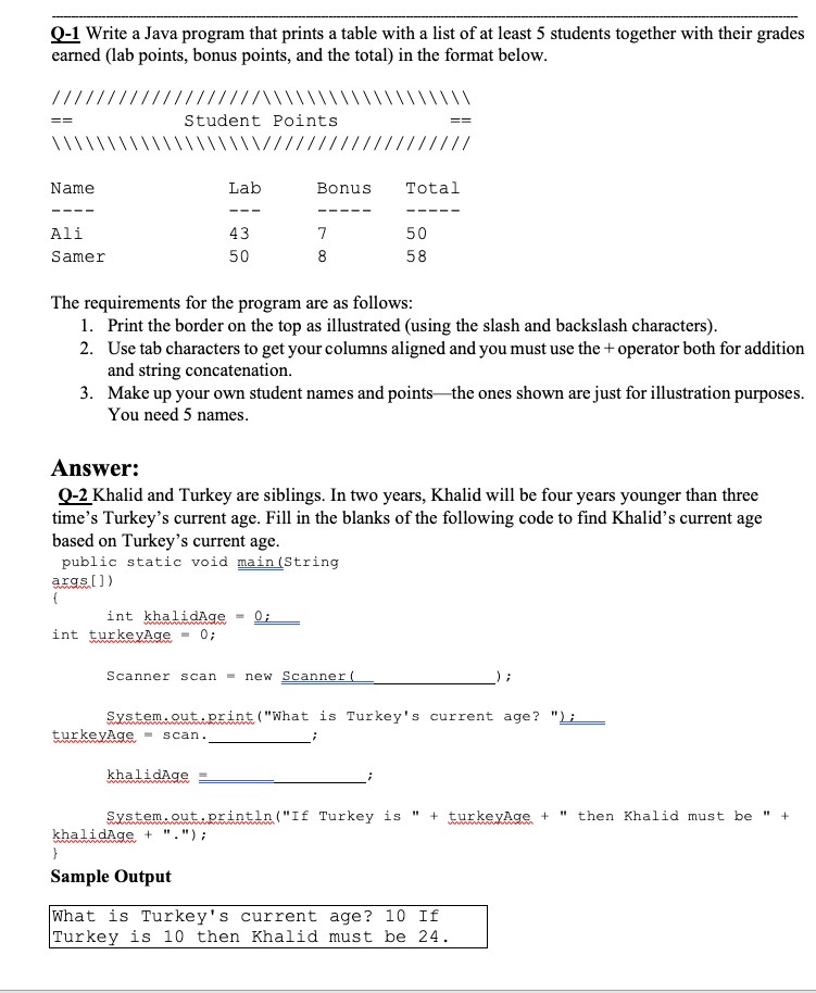 Solved 0-1 Write a Java program that prints a table with a | Chegg.com