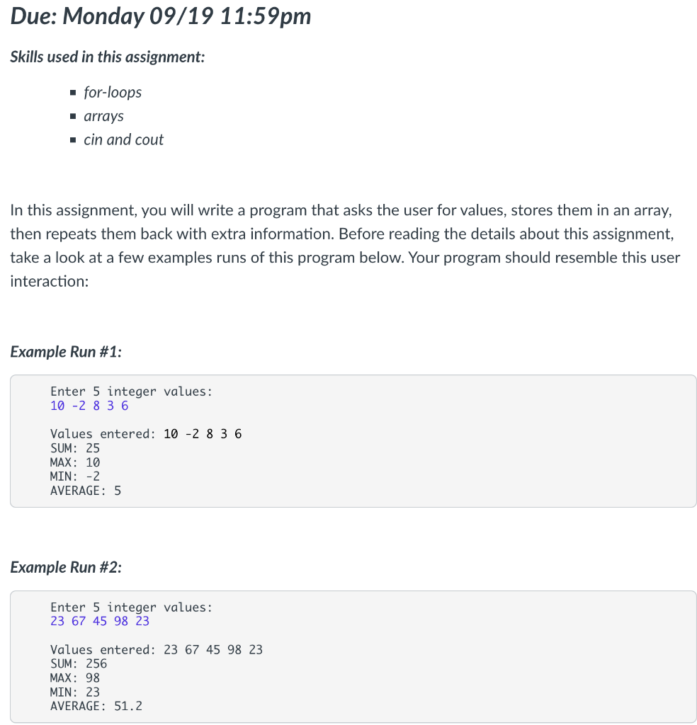 Solved Due: Monday 09/19 11:59pm Skills used in this | Chegg.com