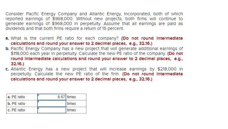 Consider Pacific Energy Company And Atlantic Energy, | Chegg.com