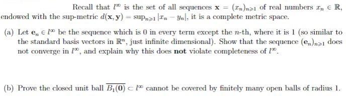 Solved Recall that l∞ is the set of all sequences x=(xn)n⩾1 | Chegg.com