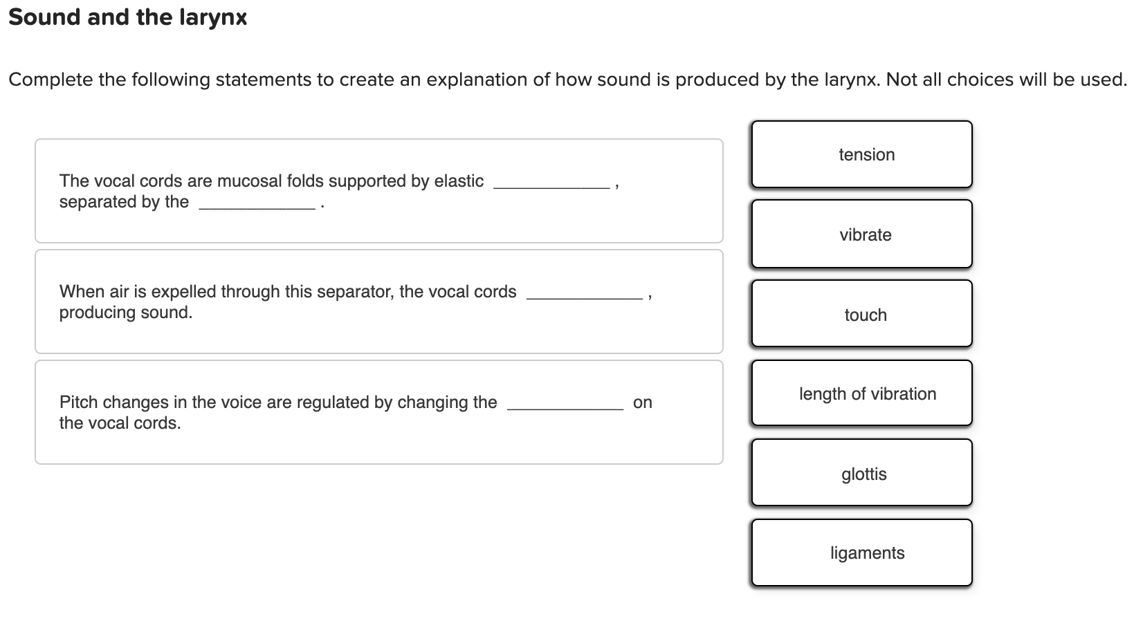 Solved Sound and the larynx Complete the following | Chegg.com