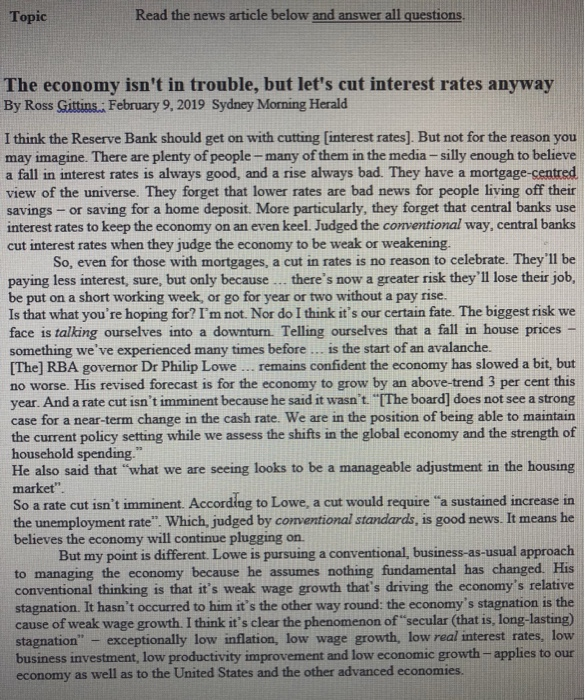 Solved Read the news article below and answer all questions | Chegg.com