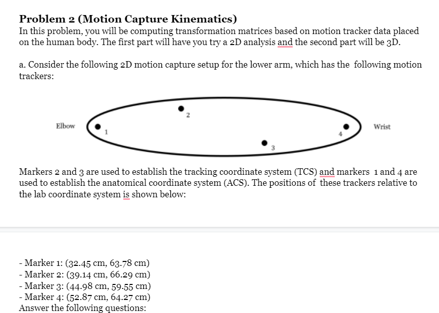 Problem 2 (Motion Capture Kinematics) In this