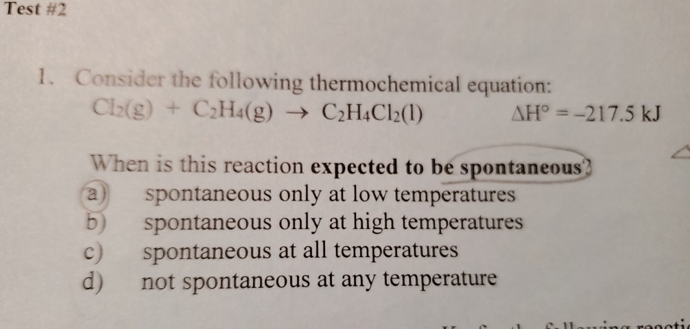 Solved Test 2 1. Consider the following thermochemical Chegg