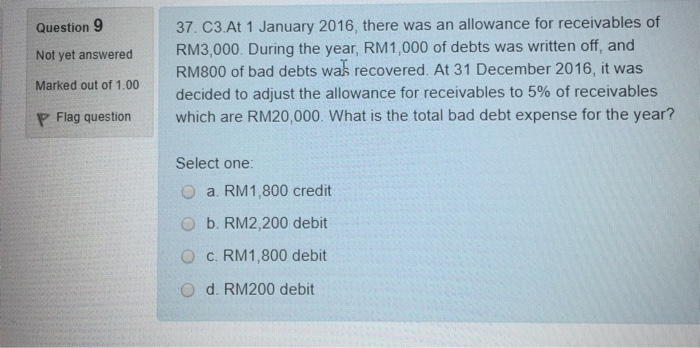 Solved Question 9 Not yet answered RM3,000. During the year, | Chegg.com