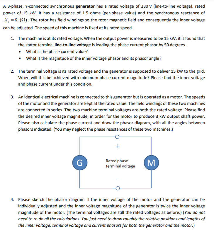 Solved A 3-phase, Y-connected synchronous generator has a | Chegg.com
