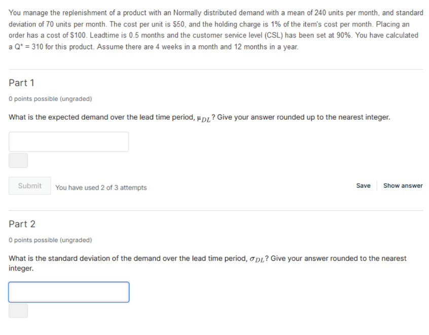 Solved You manage the replenishment of a product with an | Chegg.com