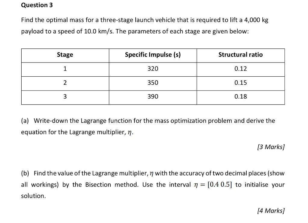 Solved Question 3 Find the optimal mass for a threestage