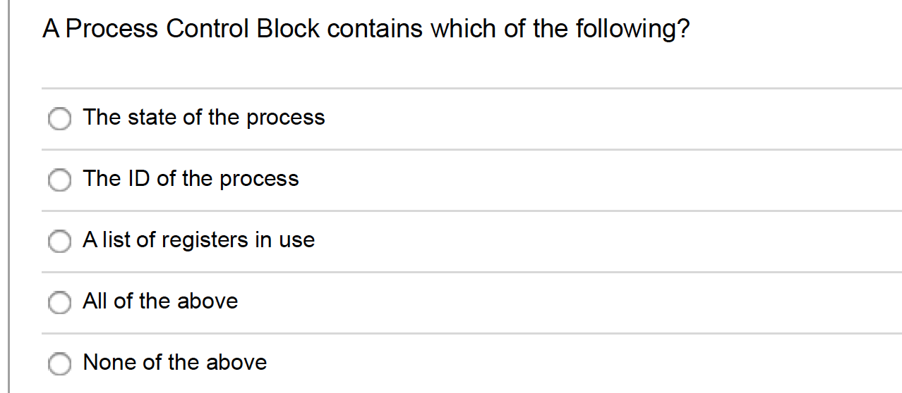 Solved A Process Control Block contains which of the | Chegg.com