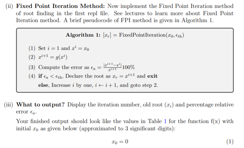 Ii Fixed Point Iteration Method Now Implement The Chegg 