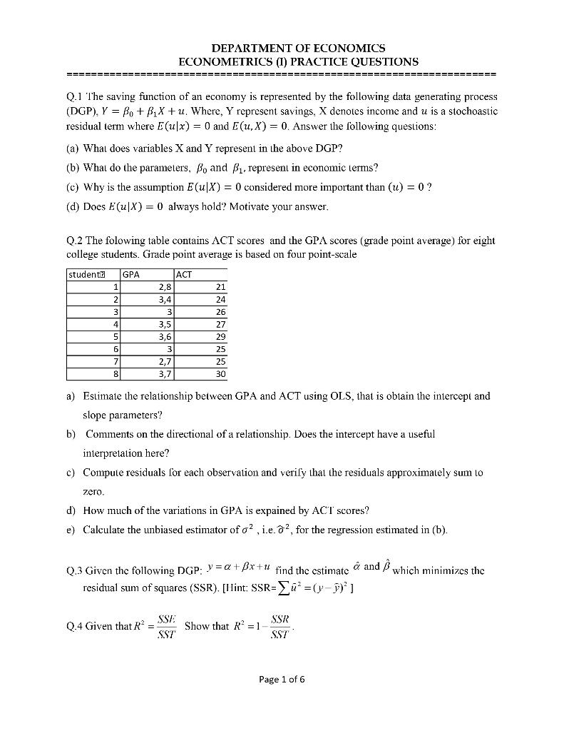 Solved Department Of Economics Econometrics 1 Practice 9776