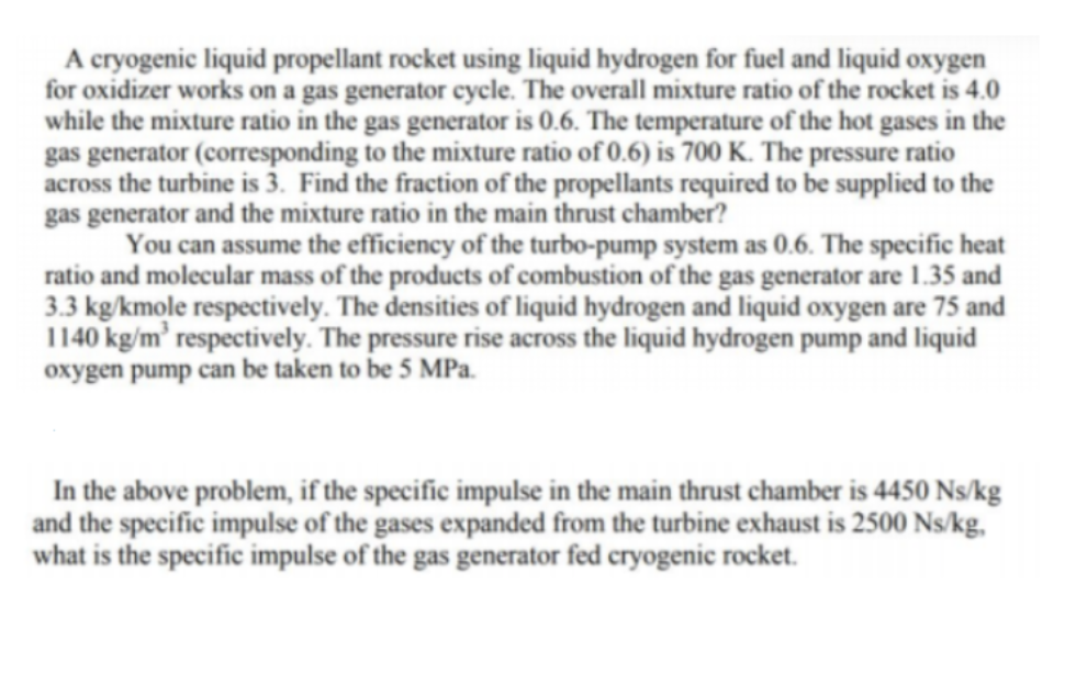 Solved A cryogenic liquid propellant rocket using liquid Chegg com
