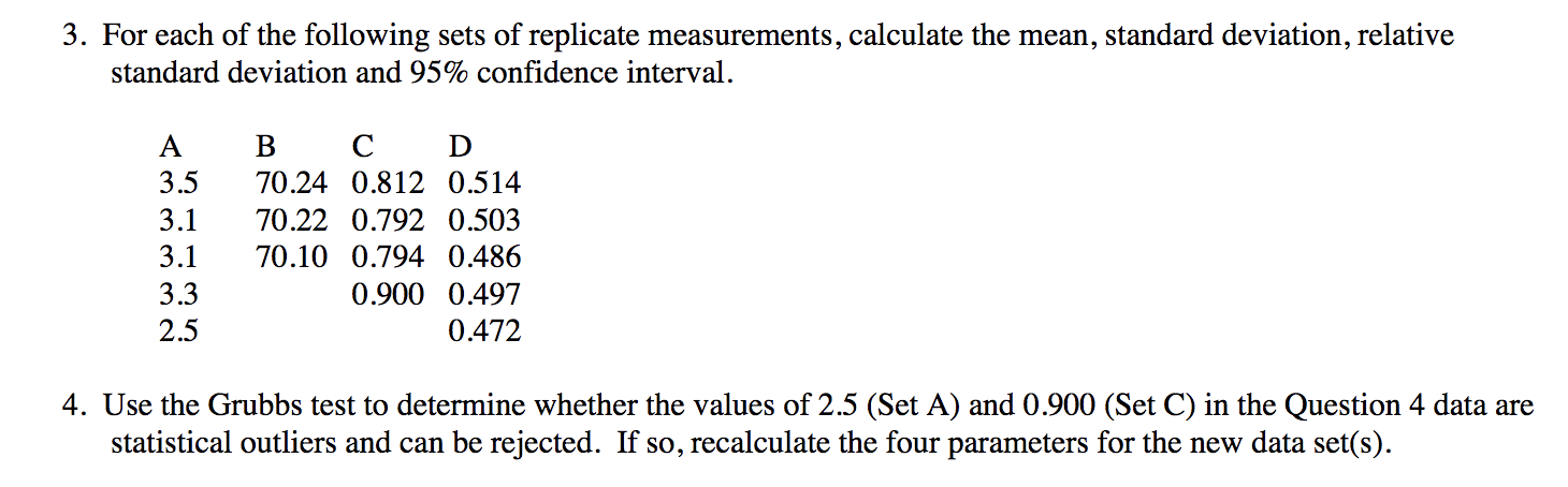 Solved 3 For Each Of The Following Sets Of Replicate