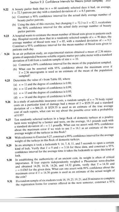 Solved Section 9.3 Confidence Intervals for Means 922 A | Chegg.com