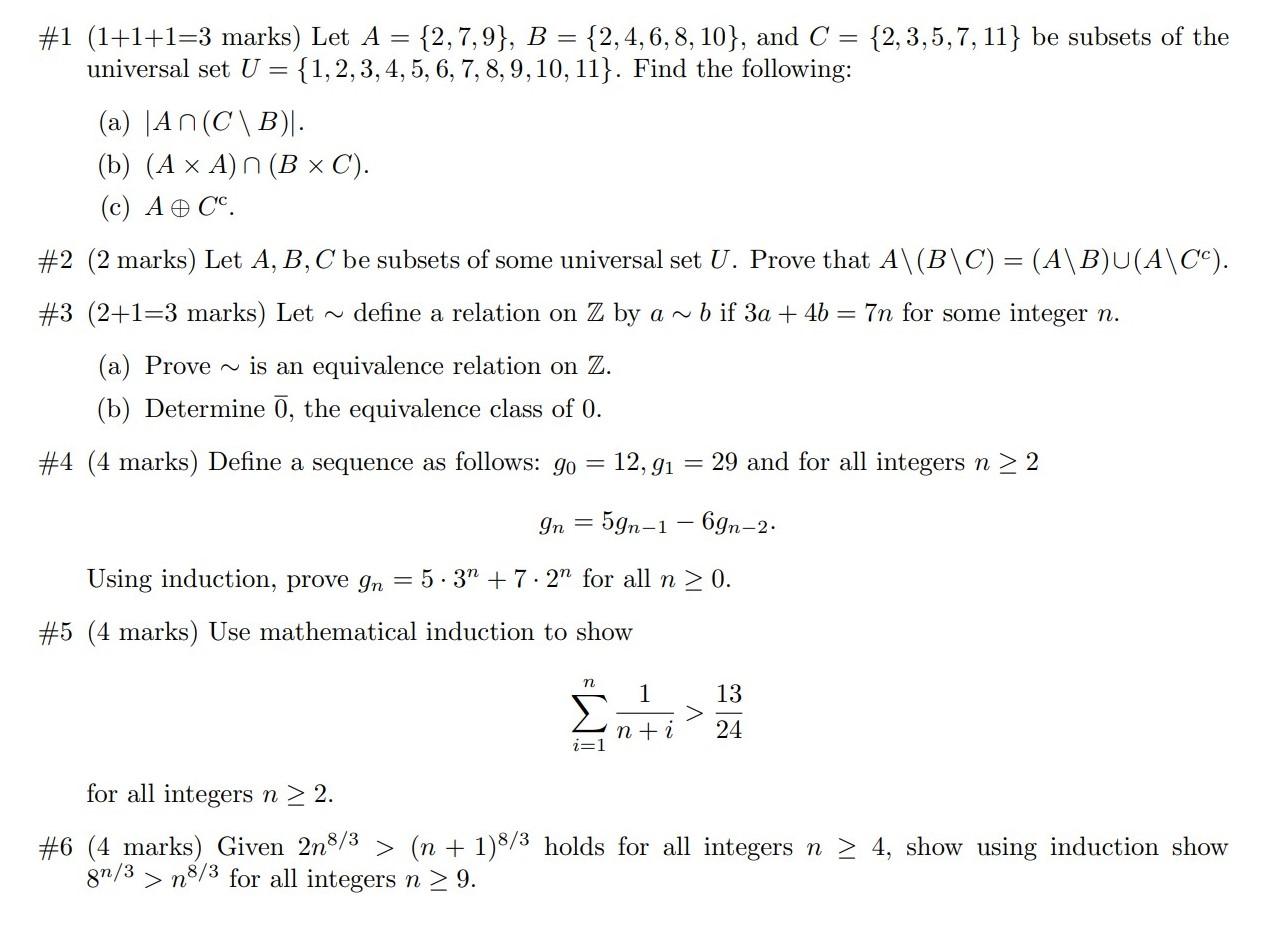 Solved #2 Let A, B, C Be Subsets Of Some Universal Set U. | Chegg.com