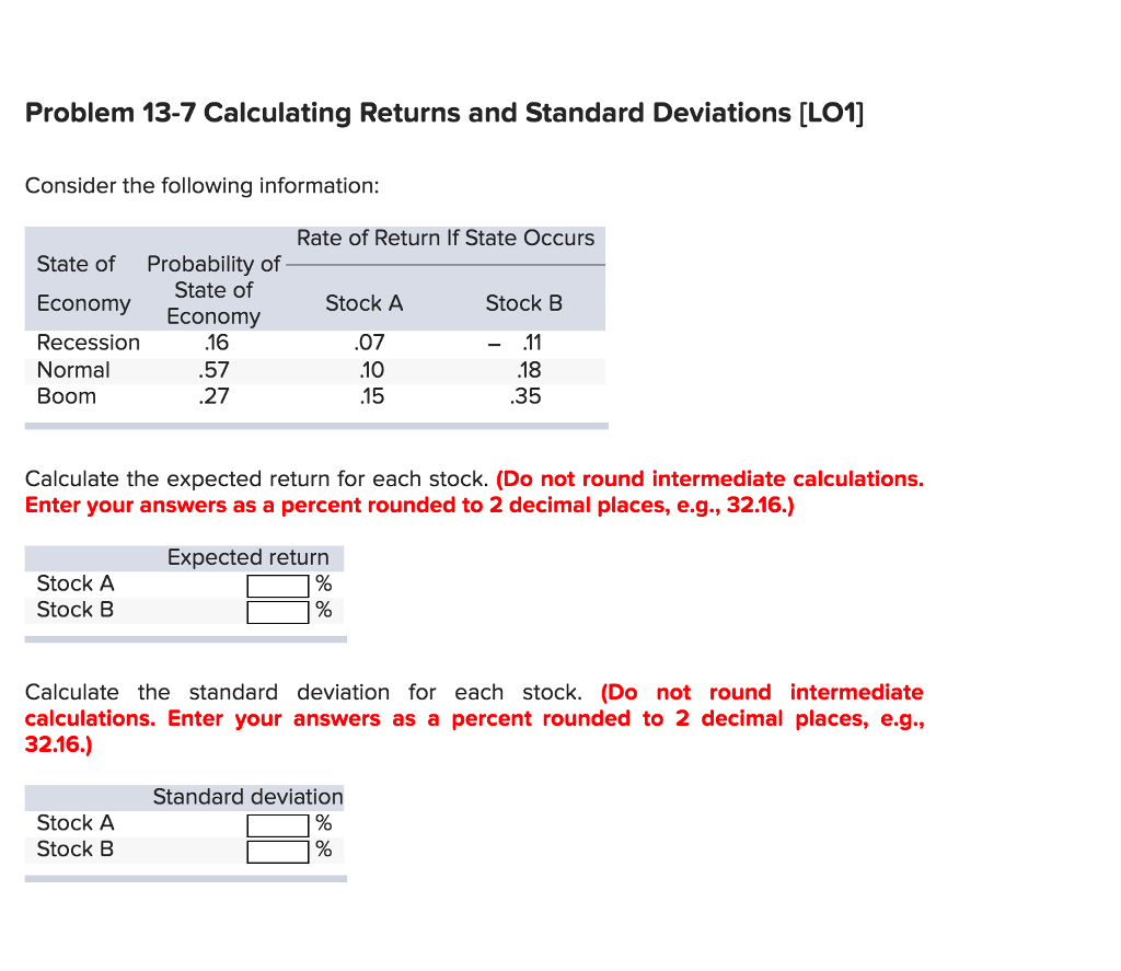 Solved Problem 13-7 Calculating Returns And Standard | Chegg.com