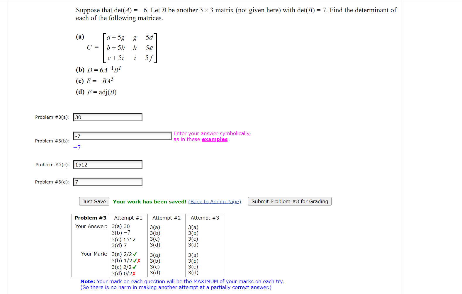 Solved Problem \# 3: Consider The Following Matrix. | Chegg.com