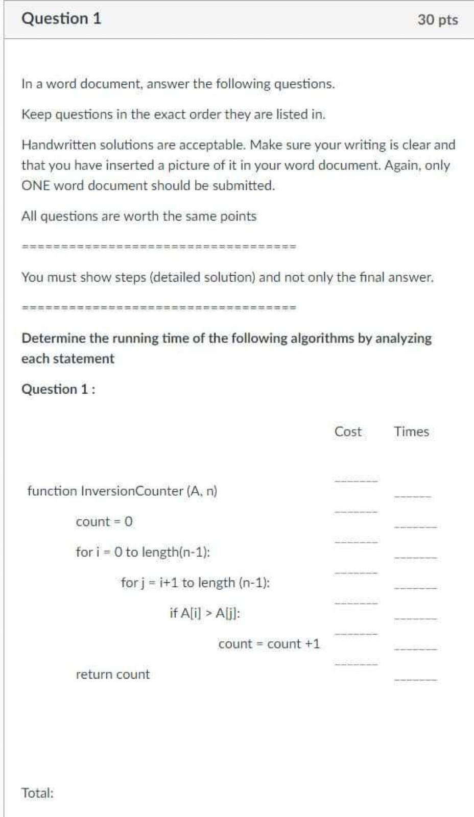 Solved Question 1 30 pts In a word document, answer the | Chegg.com