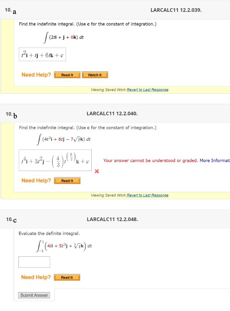 Solved 10.a LARCALC11 12.2.039. Find the indefinite | Chegg.com