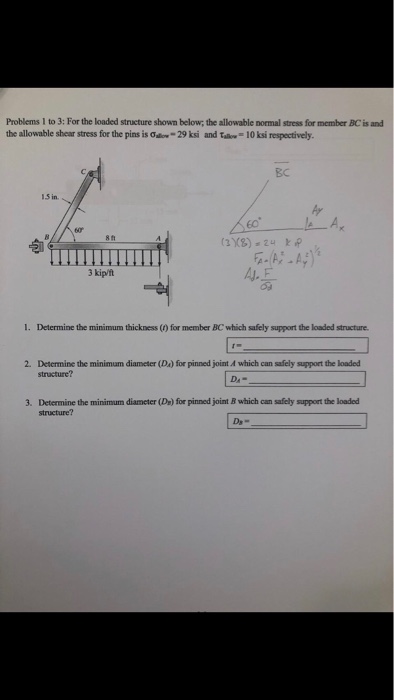 Solved Problems 1 to 3: For the loaded structure shown | Chegg.com