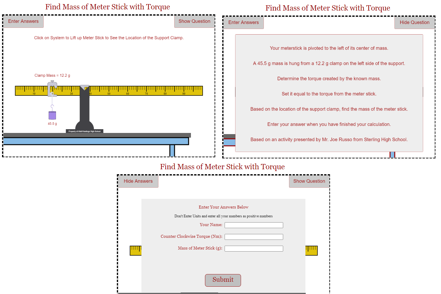 Solved Find Mass of Meter Stick with Torque (g) Counter