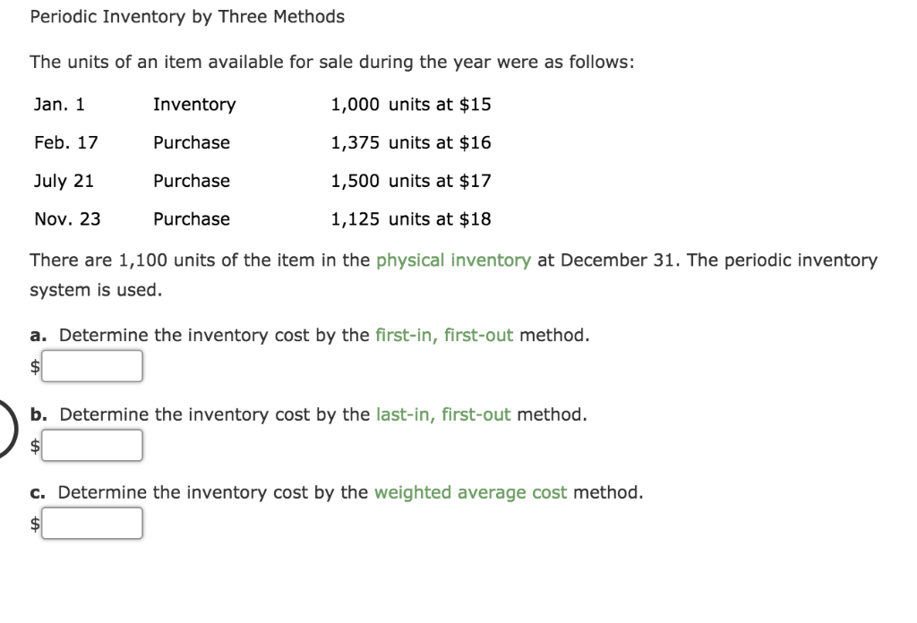 Solved Periodic Inventory by Three Methods The units of an