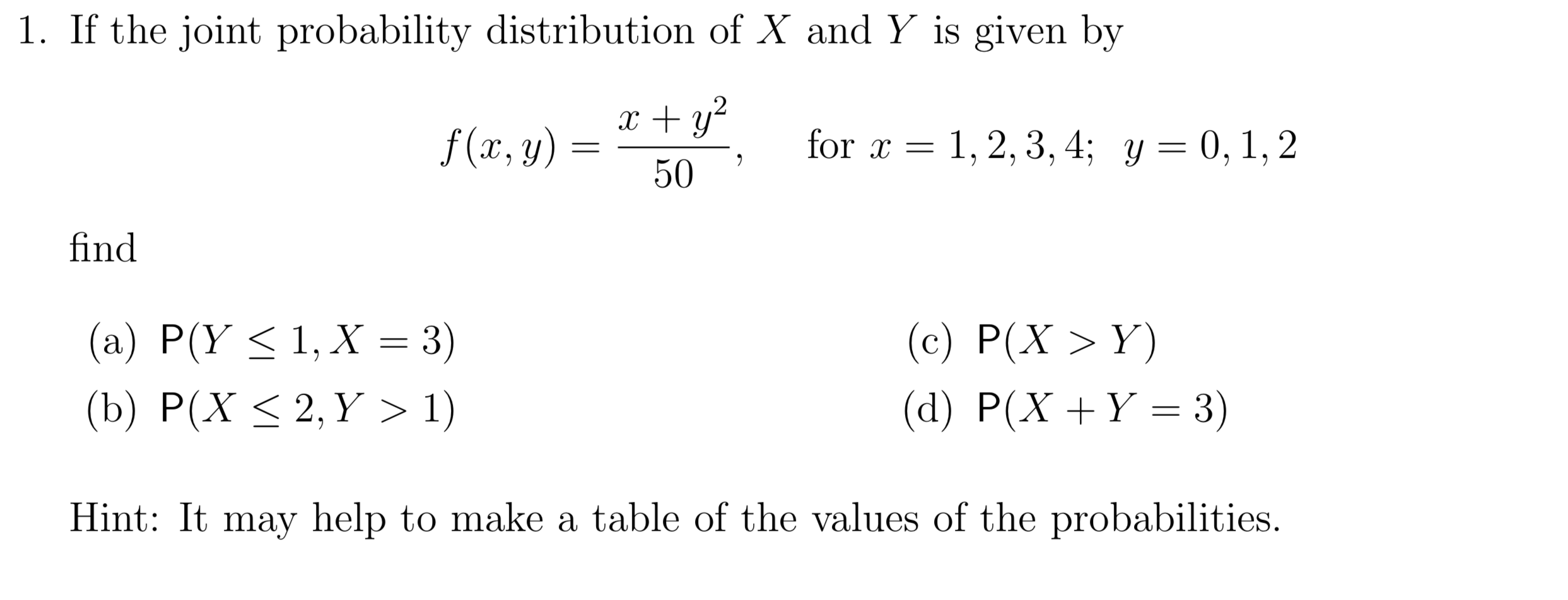 Solved If The Joint Probability Distribution Of X And Y I Chegg Com