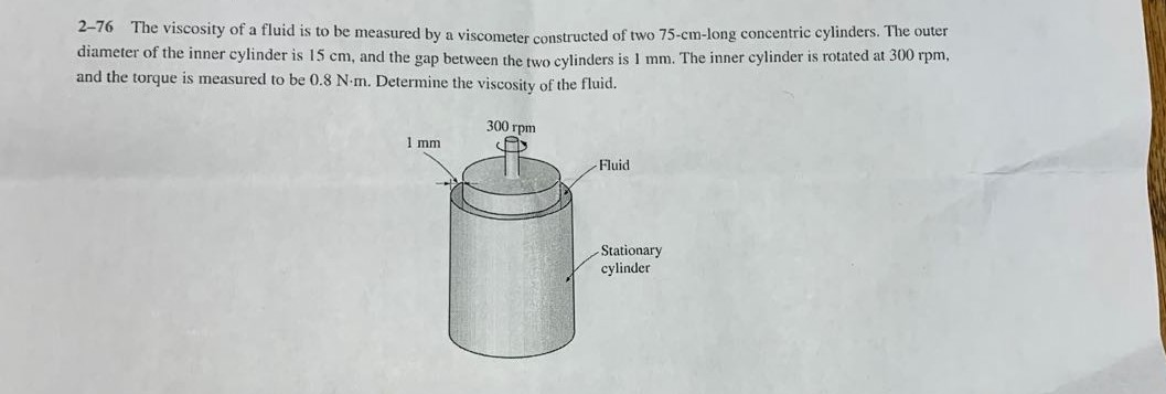 Solved 2-76 The viscosity of a fluid is to be measured by a | Chegg.com