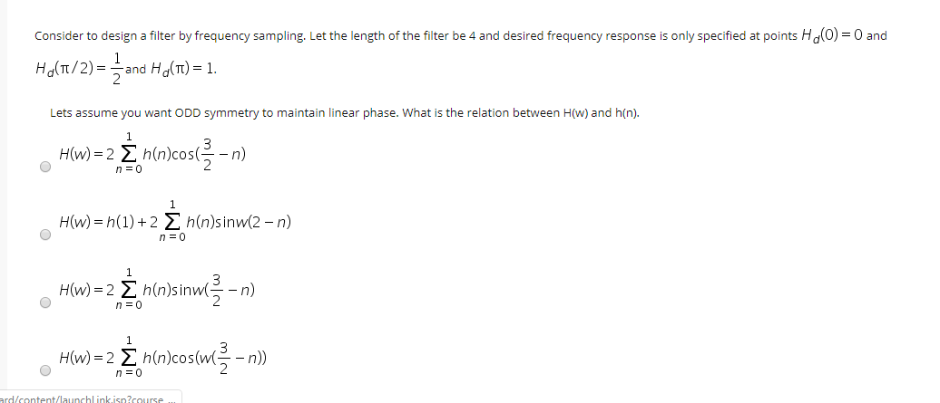 Solved Consider to design a filter by frequency sampling. | Chegg.com