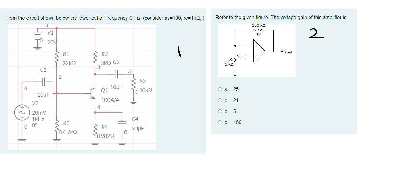 Solved From the circuit shown below the lower cut off | Chegg.com