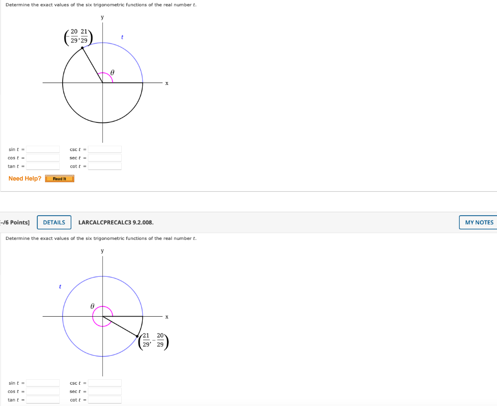 Solved Determine the exact values of the six trigonometric | Chegg.com