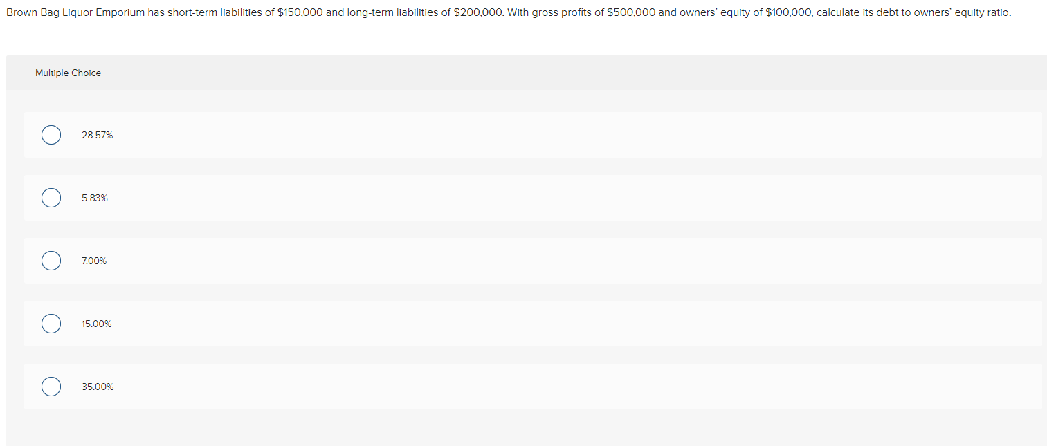 Solved Brown Bag Liquor Emporium has shortterm liabilities