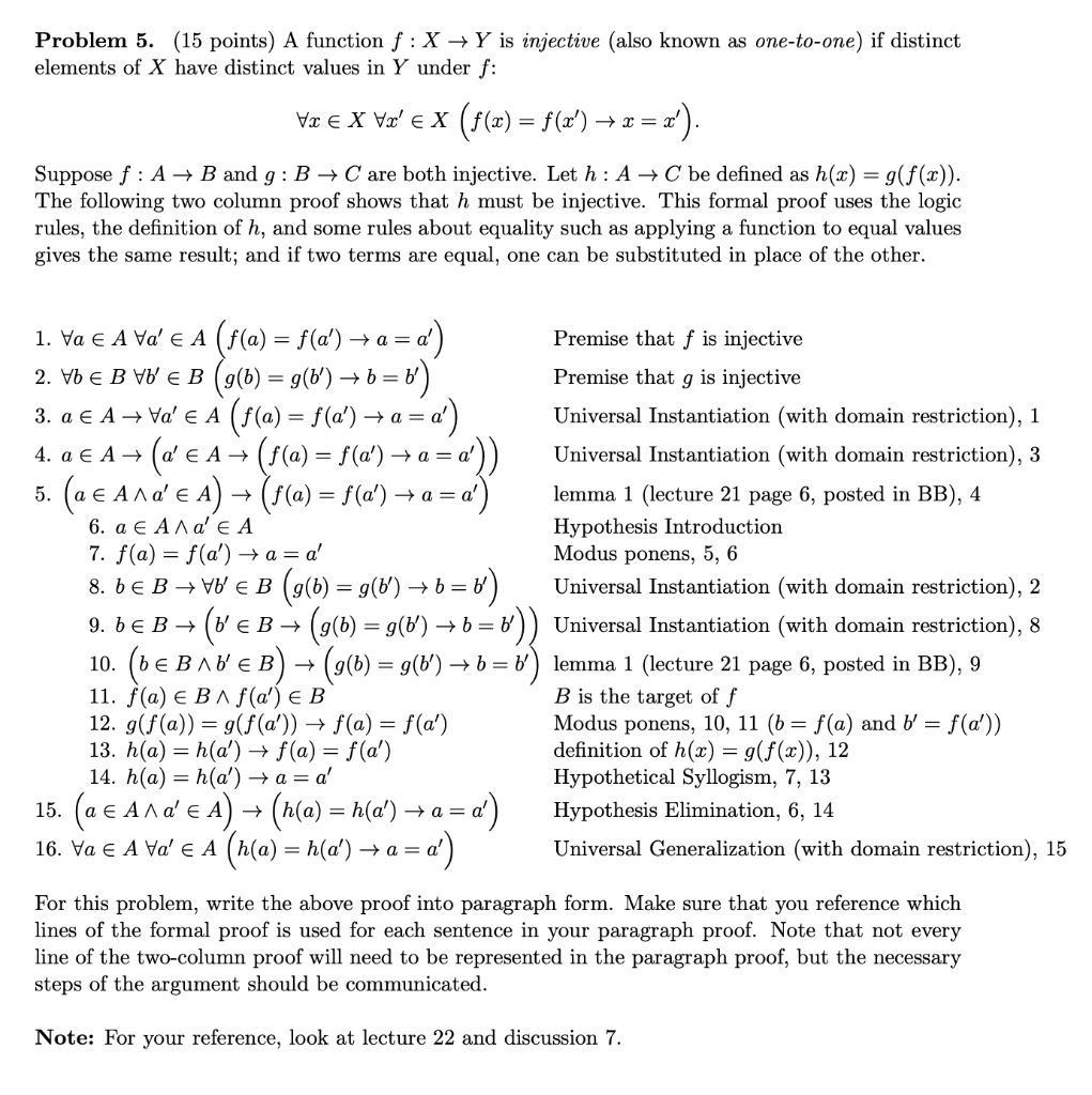 Problem 5 15 Points A Function F X Y Is Inje Chegg Com