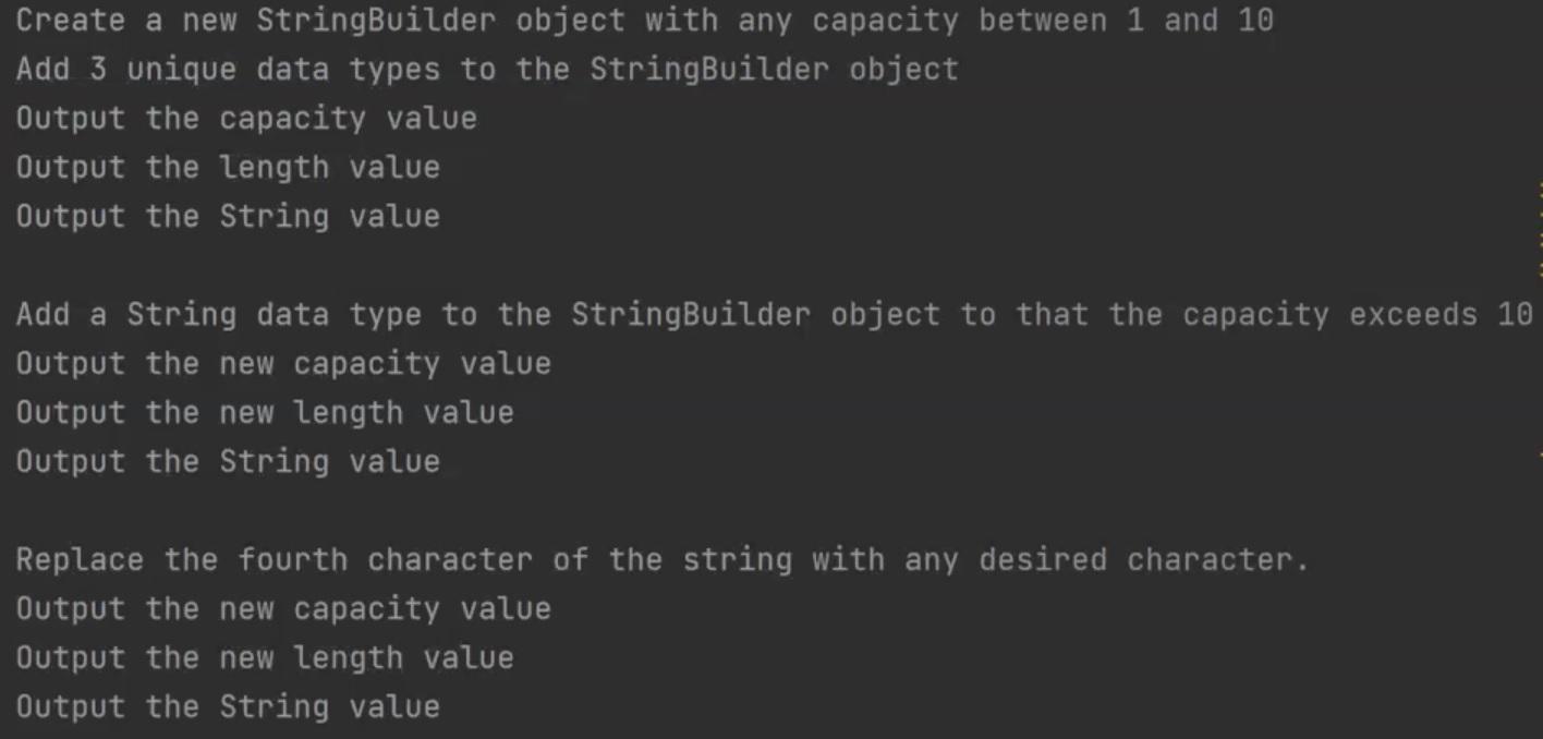 Solved Create a new StringBuilder object with any capacity