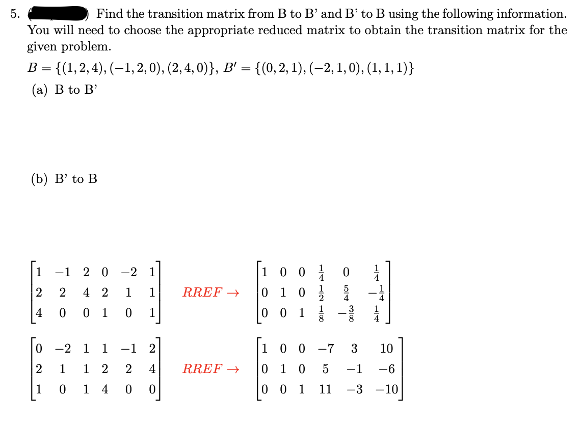 Solved 5. Find The Transition Matrix From B To B' And B' To | Chegg.com