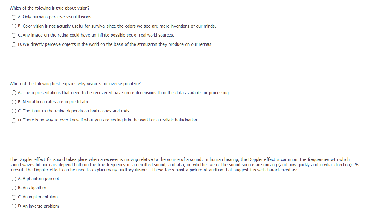 Solved Which of the following is true about vision? O A. | Chegg.com