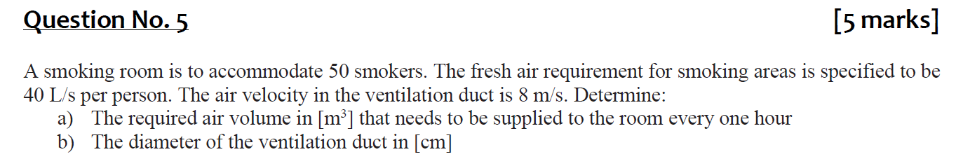 Solved Question No. 5 [5 marks] A smoking room is to | Chegg.com