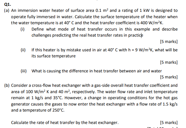 Solved Q1. (a) An immersion water heater of surface area 0.1 | Chegg.com